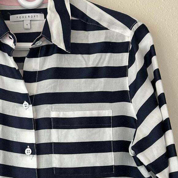 Foxcroft button up long sleeve classic striped shirt preppy career office work S - Picture 3 of 12